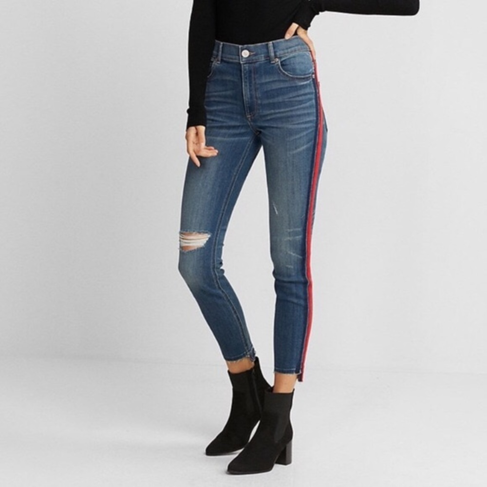 Express jeans with red stripe